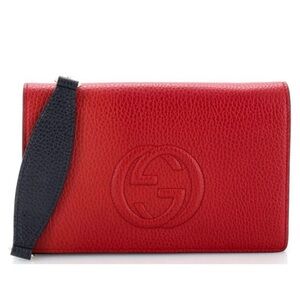 Gucci Red Leather Soho Wallet on Chain with Black leather on Strap